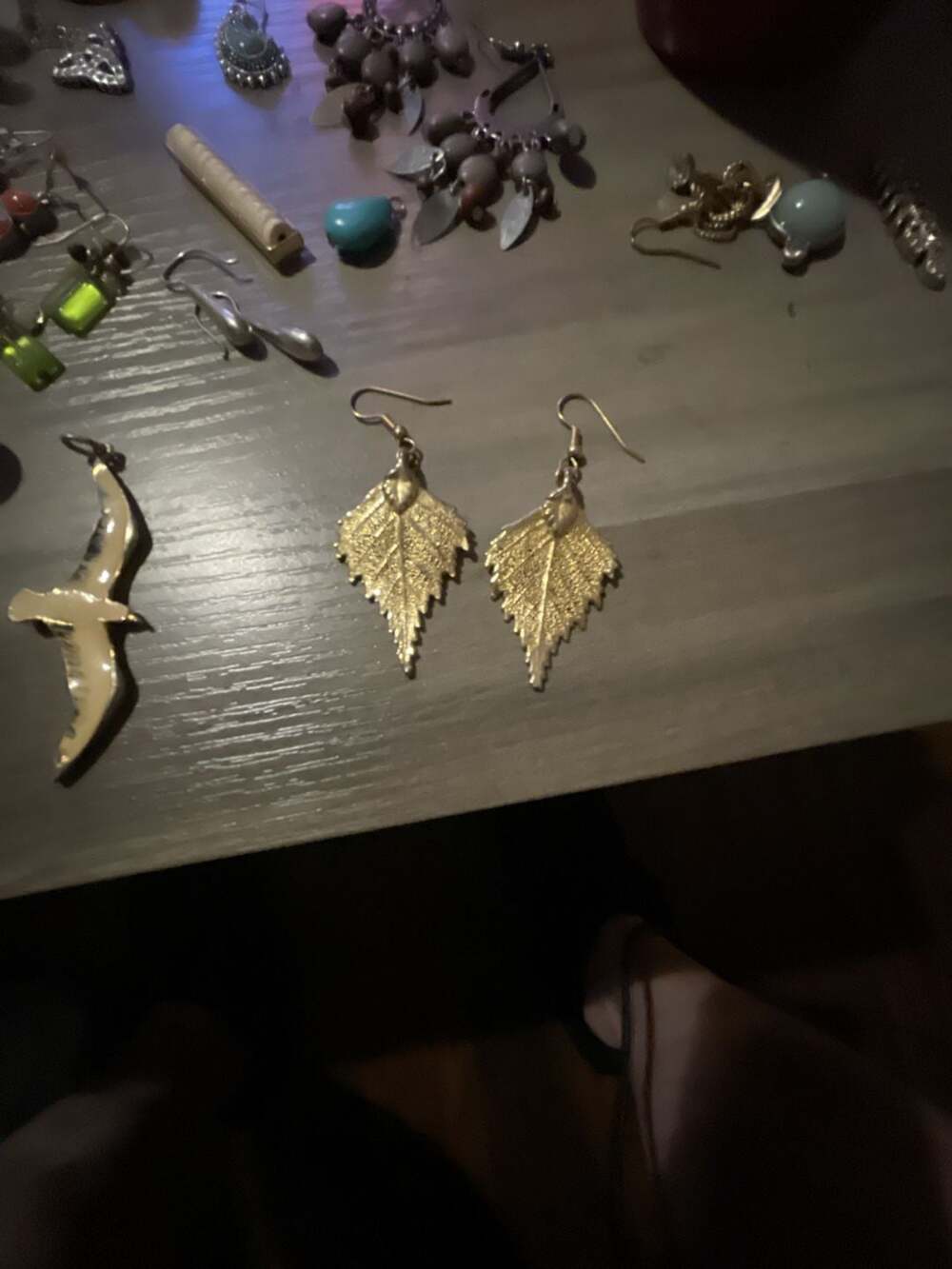 Gold Plated Real Birch Leaf Dangle Earrings